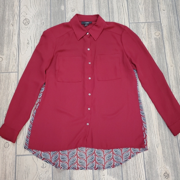 Women's Alfani Maroon Semi-sheer Button Up Blouse - Picture 1 of 6